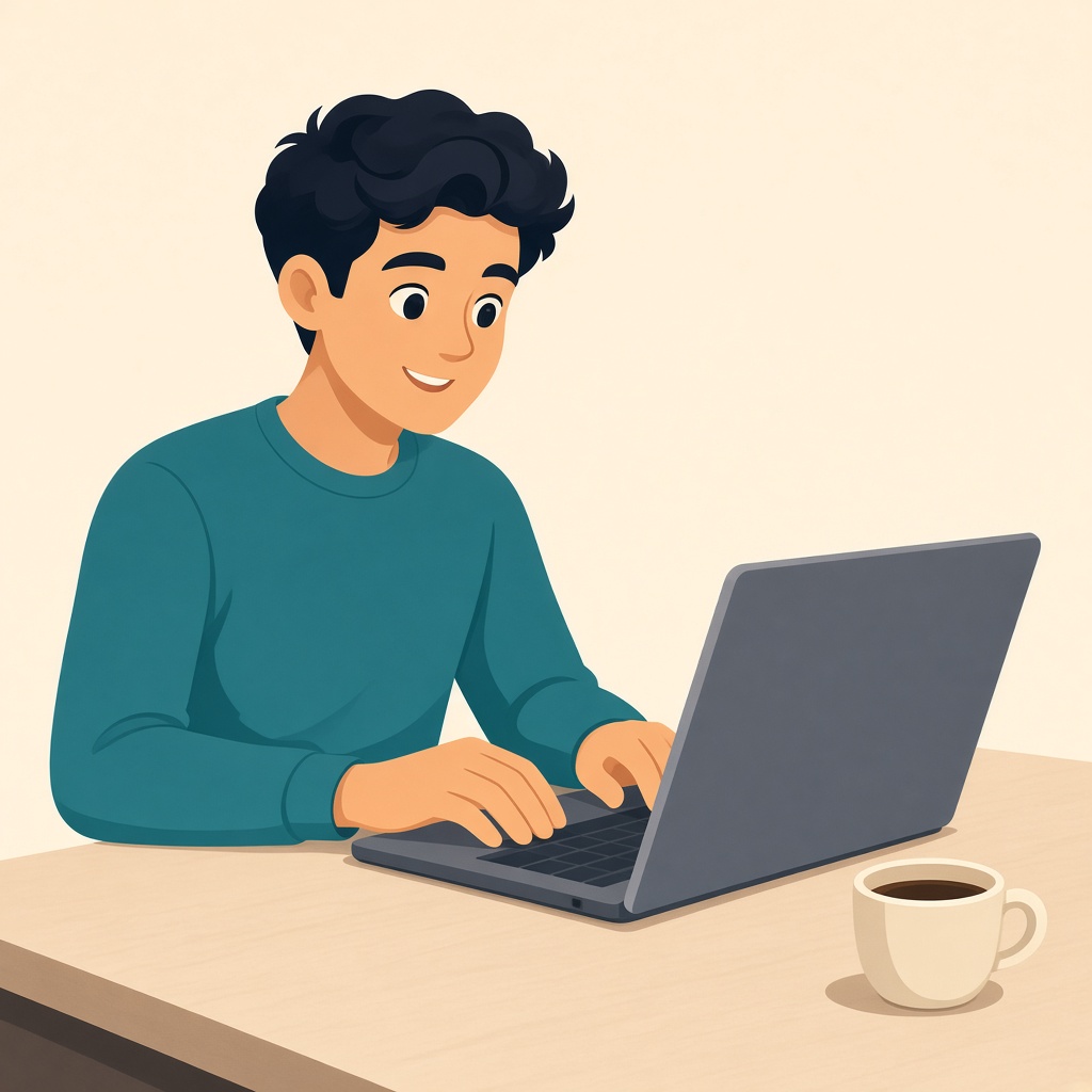 Illustration of a person typing on a laptop